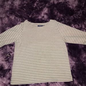 White and grey striped long tee.